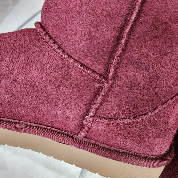 UGG Koolaburra Suede Leather Shearling Fur Lined Winter Boots Cranberry Size 4 - Picture 14 of 15